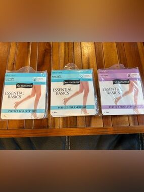3 Pair Vtg No Nonsense Knee Highs Suntan Queen Reinforced Toe-2 Sheer Toe-1 NOS